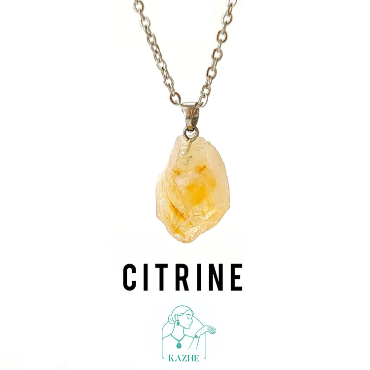 گردنبند سنگی سیترین اصل و معدنی تراش راف سایز کوچک با زنجیر استیل ضدحساسیت رایگان