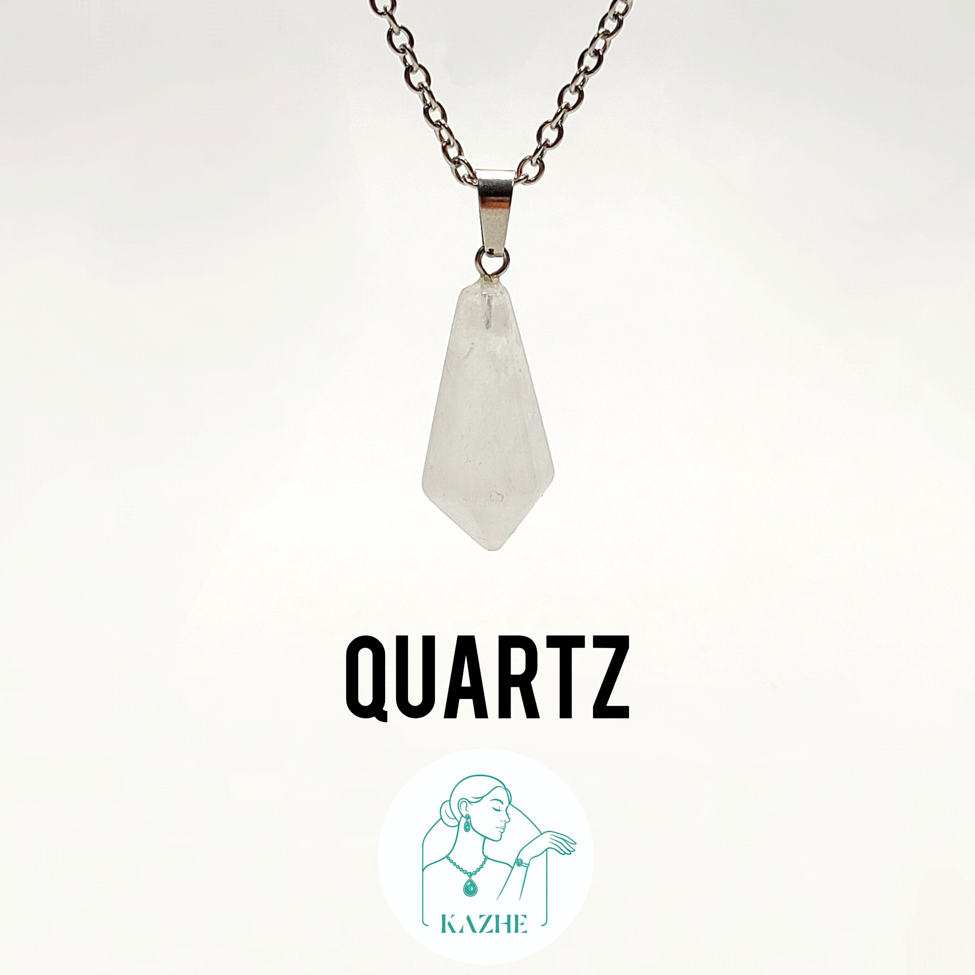 گردنبند سنگی کریستال کوارتز اصل تراش کراواتی با زنجیر استیل ضدحساسیت رایگان