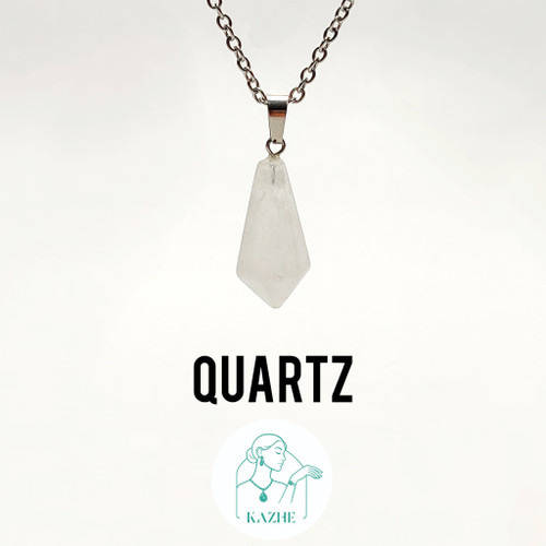 گردنبند سنگی کریستال کوارتز اصل تراش کراواتی با زنجیر استیل ضدحساسیت رایگان