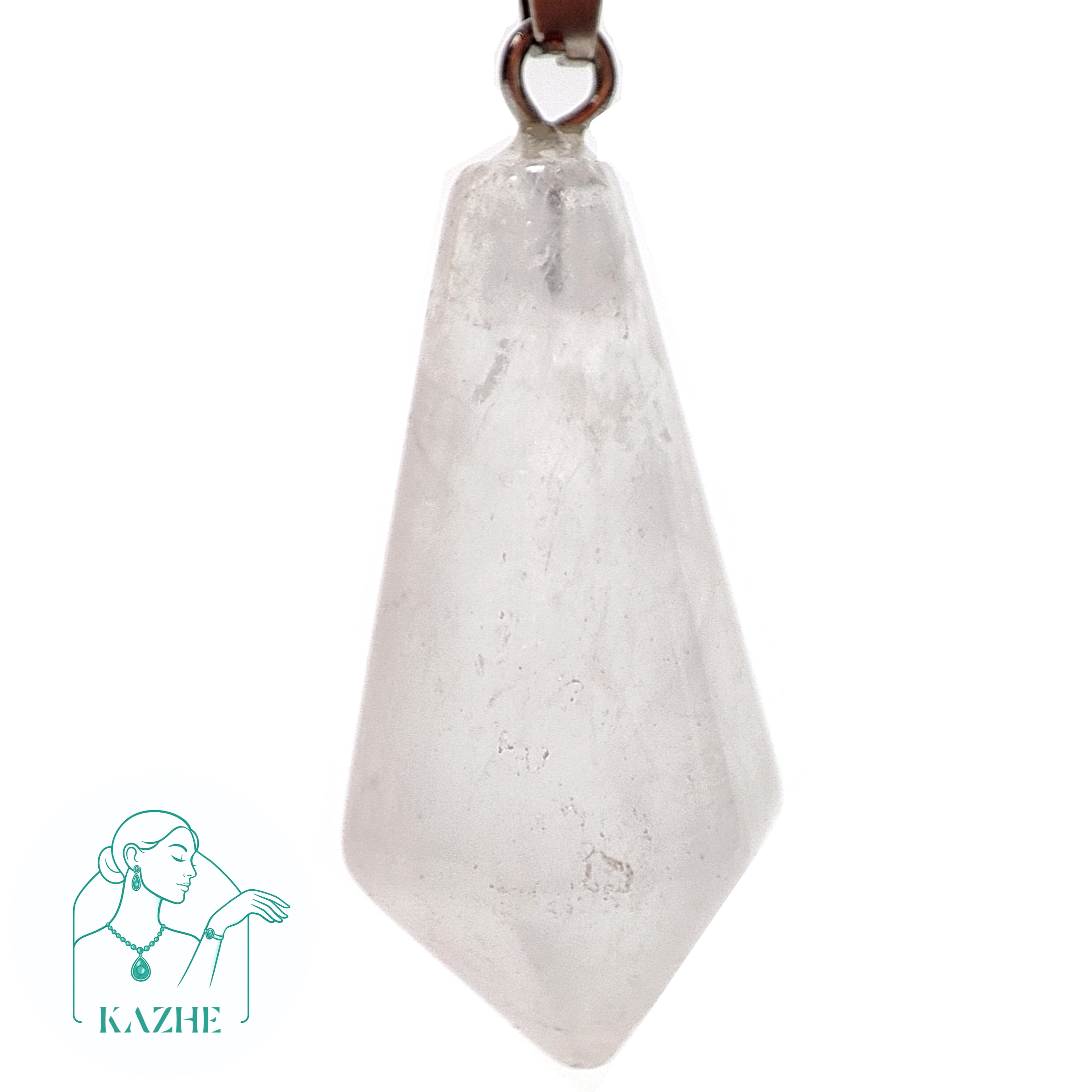 گردنبند سنگی کوارتز اصل تراش کراواتی با زنجیر استیل ضدحساسیت رایگان