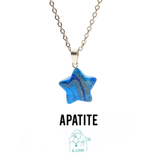 گردنبند سنگی مینیمال آپاتیت اصل و معدنی تراش ستاره با زنجیر استیل ضدحساسیت رایگان