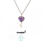 گردنبند سنگی آمیتیست اصل و معدنی تراش قفل و کلید ست زنانه و مردانه با زنجیر استیل ضدحساسیت رایگان