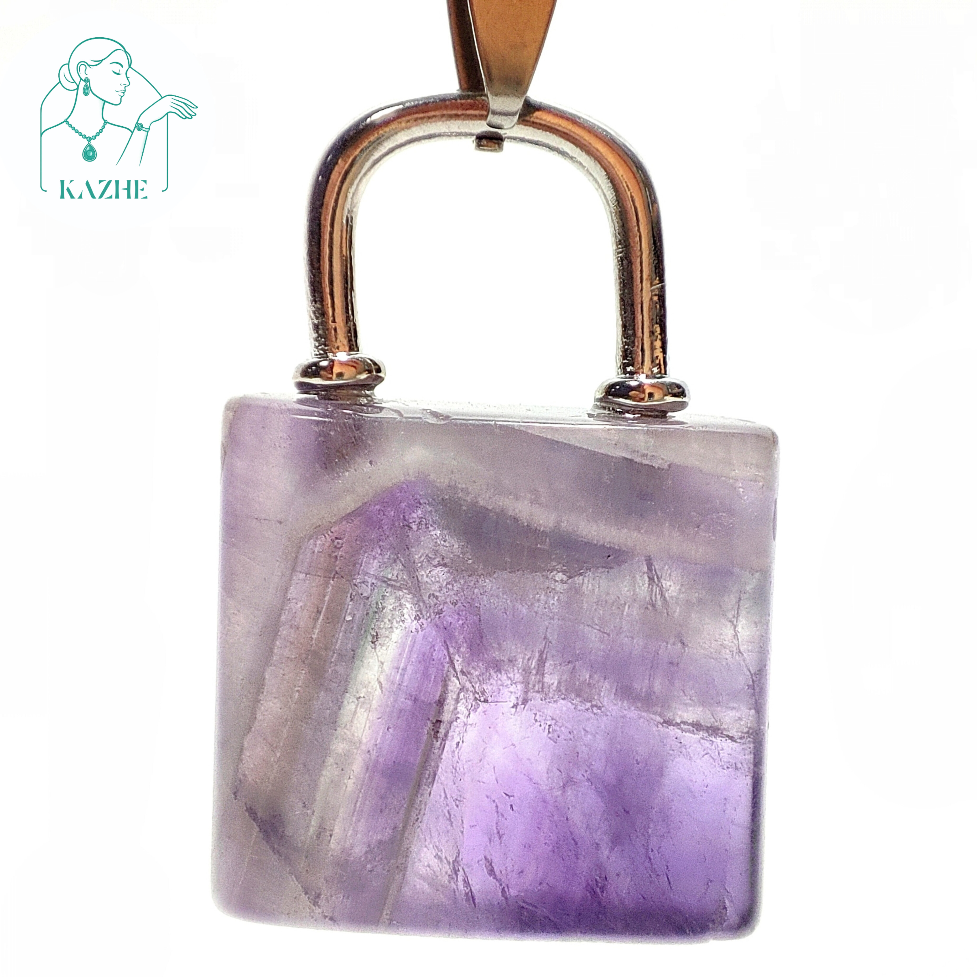 گردنبند سنگی آمیتیست اصل و معدنی تراش قفل و کلید ست زنانه و مردانه با زنجیر استیل ضدحساسیت رایگان