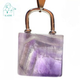 گردنبند سنگی آمیتیست اصل و معدنی تراش قفل و کلید ست زنانه و مردانه با زنجیر استیل ضدحساسیت رایگان