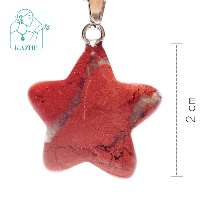 گردنبند مینیمال سنگی جاسپر قرمز تراش ستاره با زنجیر استیل ضدحساسیت رایگان