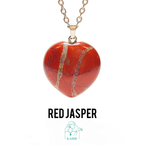 گردنبند سنگی جاسپر قرمز اصل و معدنی تراش قلب بزرگ گوشتی با زنجیر استیل ضدحساسیت رایگان