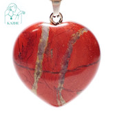 گردنبند سنگی جاسپر قرمز اصل و معدنی تراش قلب بزرگ گوشتی با زنجیر استیل ضدحساسیت رایگان