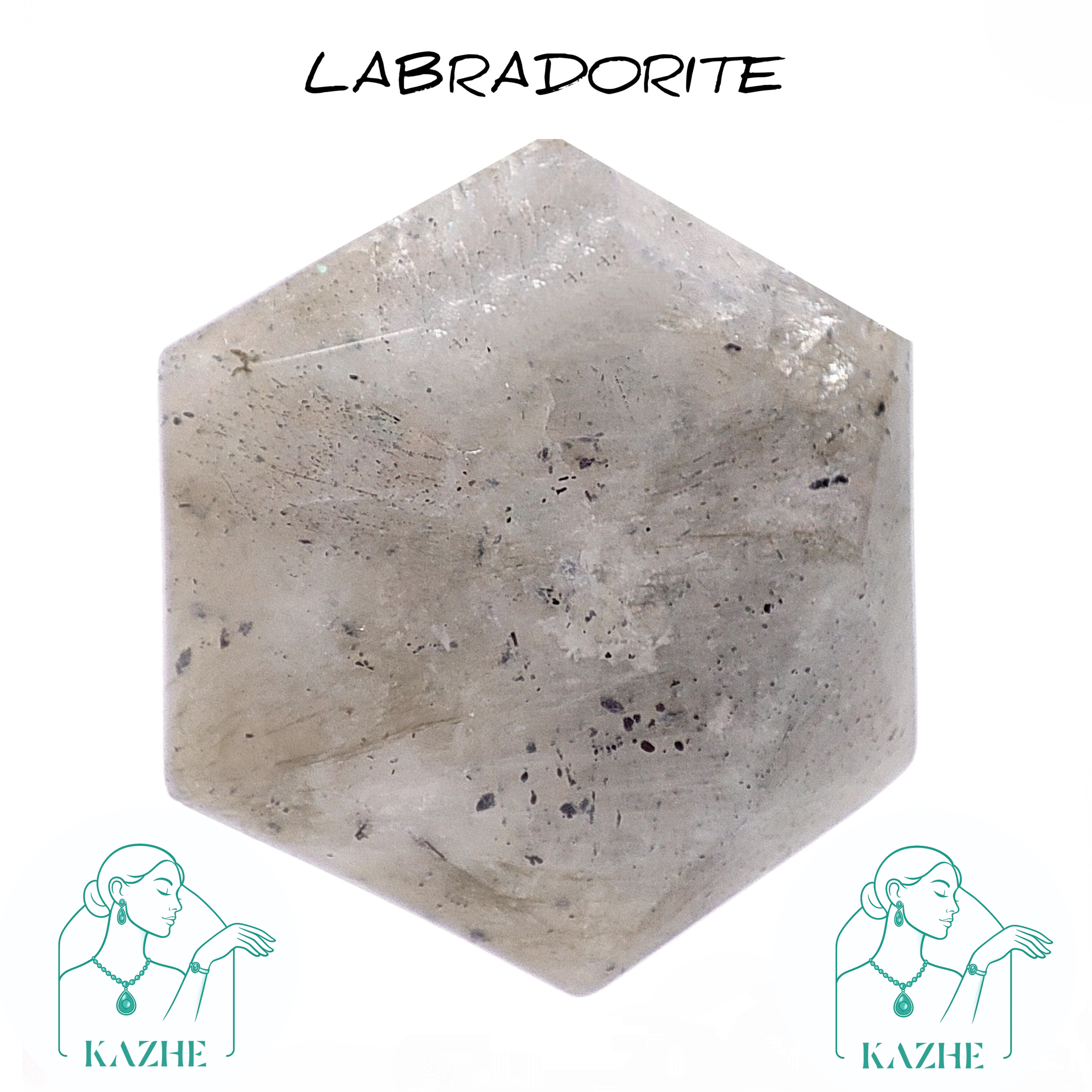 گردنبند سنگی لابرادوریت اصل شاین دار تراش سکه ای شش ضلعی با زنجیر استیل ضدحساسیت رایگان