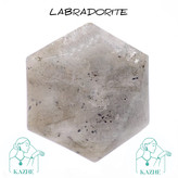 گردنبند سنگی لابرادوریت اصل شاین دار تراش سکه ای شش ضلعی با زنجیر استیل ضدحساسیت رایگان