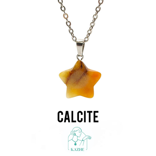 گردنبند سنگی مینیمال کلسیت تراش ستاره با زنجیر استیل ضدحساسیت رایگان زنانه و مردانه