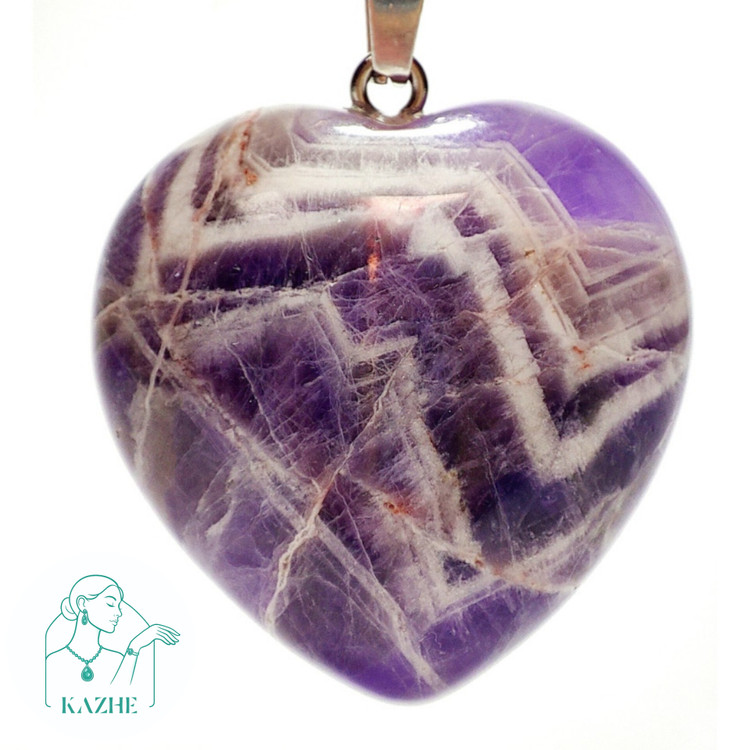 گردنبند سنگی آمیتیست اصل تراش قلب بزرگ گوشتی با زنجیر استیل ضدحساسیت رایگان