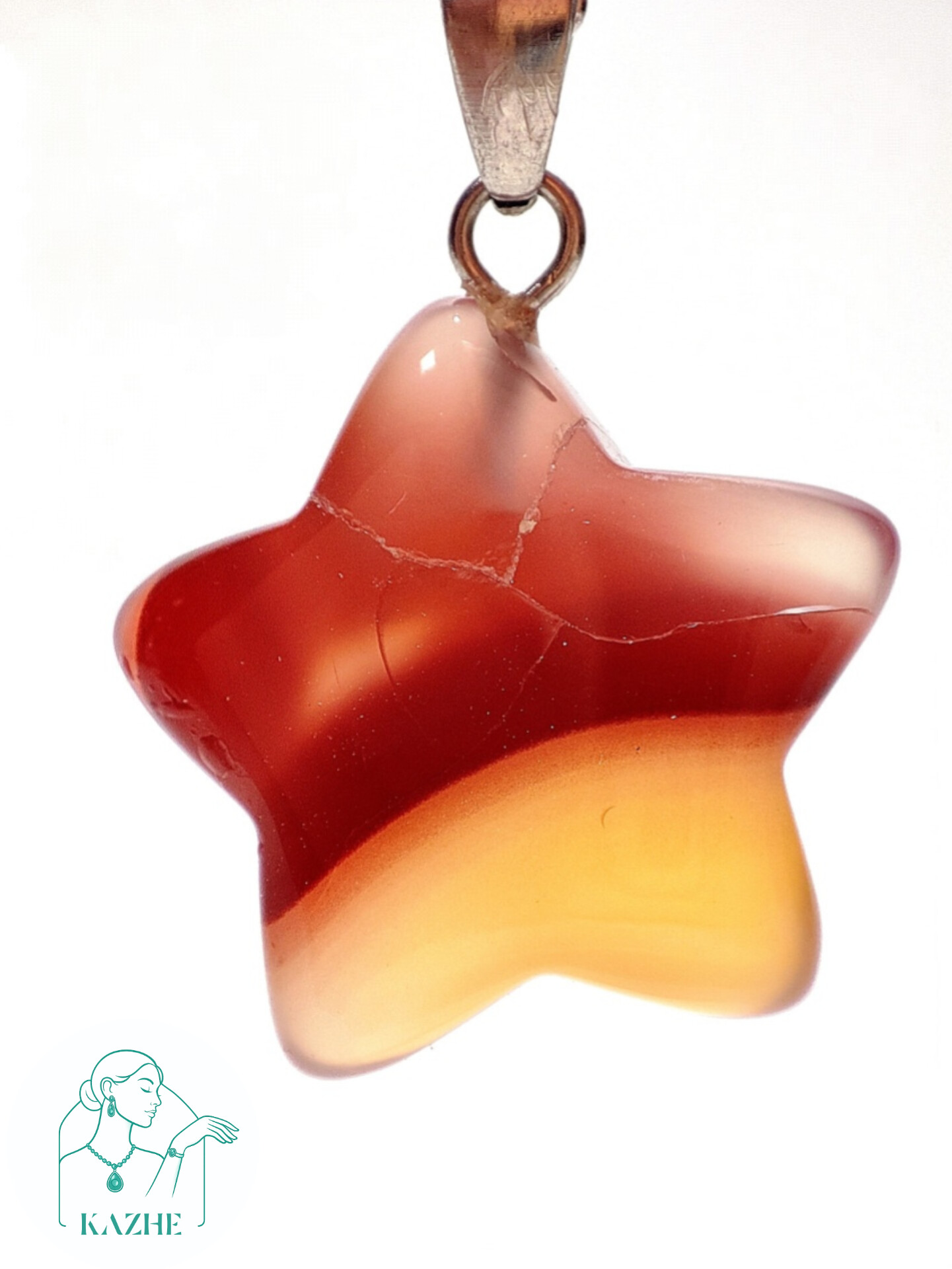 گردنبند سنگی مینیمال عقیق کارنلین اصل و معدنی تراش ستاره کوچک با زنجیر استیل ضدحساسیت رایگان