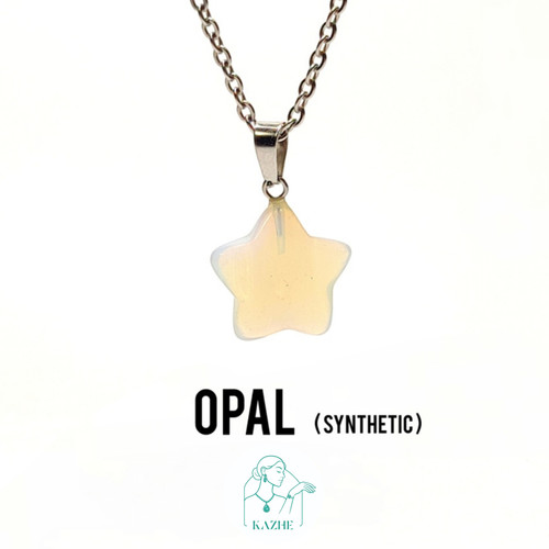 گردنبند سنگی اپال سنتتیک تراش ستاره مینیمال با زنجیر استیل ضدحساسیت رایگان