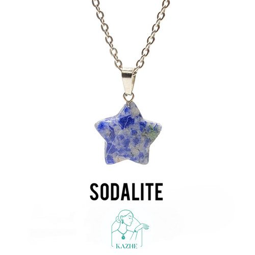 گردنبند مینیمال سنگی سودالیت اصل و معدنی تراش ستاره با زنجیر استیل ضدحساسیت رایگان