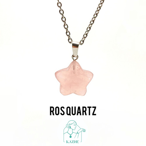 گردنبند مینیمال سنگی رزکوارتز اصل و معدنی تراش ستاره با زنجیر استیل ضدحساسیت رایگان