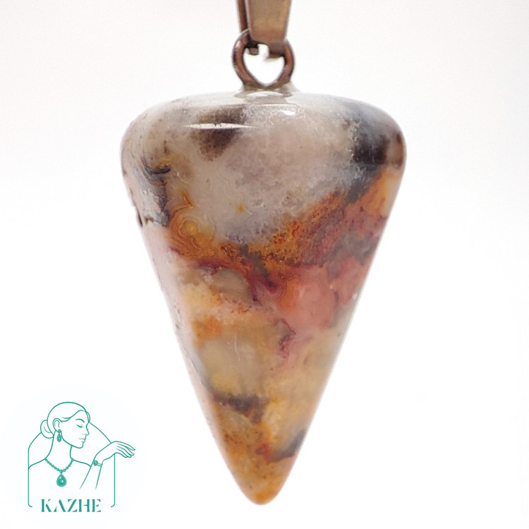 گردنبند سنگی جاسپر زنبوری اصل و معدنی تراش پاندول ( شاقول ) با زنجیر استیل ضدحساسیت رایگان زنانه و مردانه