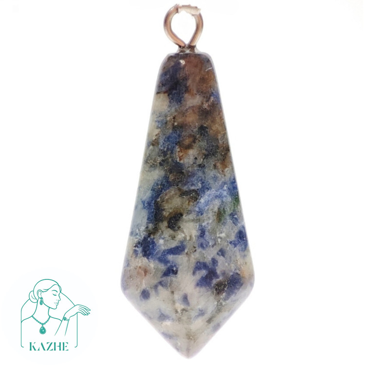 گردنبند سنگی سودالیت اصل و معدنی تراش کراواتی با زنجیر استیل رایگان ضدحساسیت زنانه و مردانه