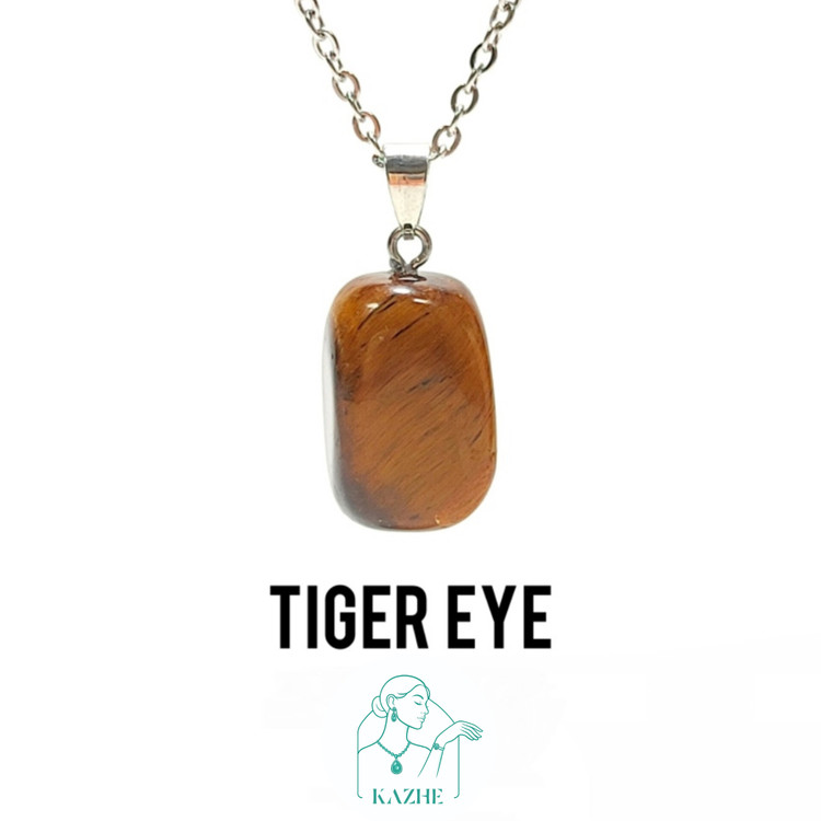 گردنبند سنگی چشم ببر اصل هندوستان تراش تامبل با زنجیر استیل رایگان زنانه و مردانه