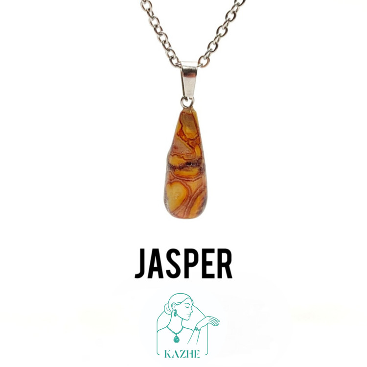 گردنبند سنگی جاسپر زنبوری اصل با زنجیر استیل رایگان زنانه و مردانه