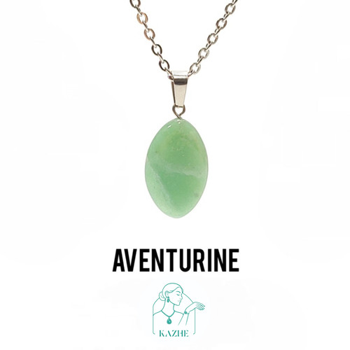 گردنبند سنگی اونتورین اصل و معدنی تراش بیضی با زنجیر استیل رایگان ضدحساسیت زنانه و مردانه