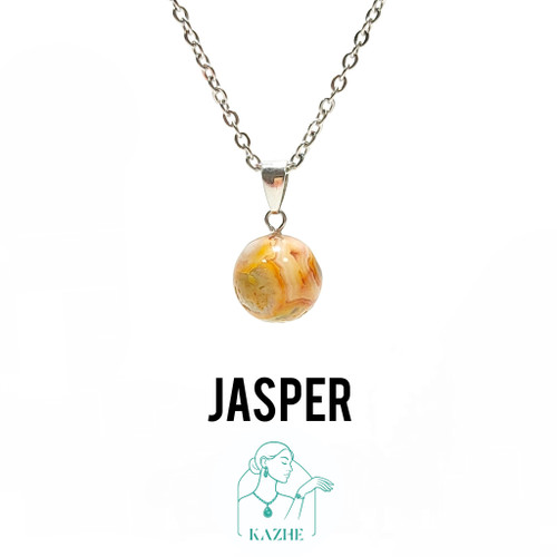 گردنبند سنگی جاسپر زنبوری تراش گوی با زنجیر استیل رایگان ضدحساسیت زنانه و مردانه