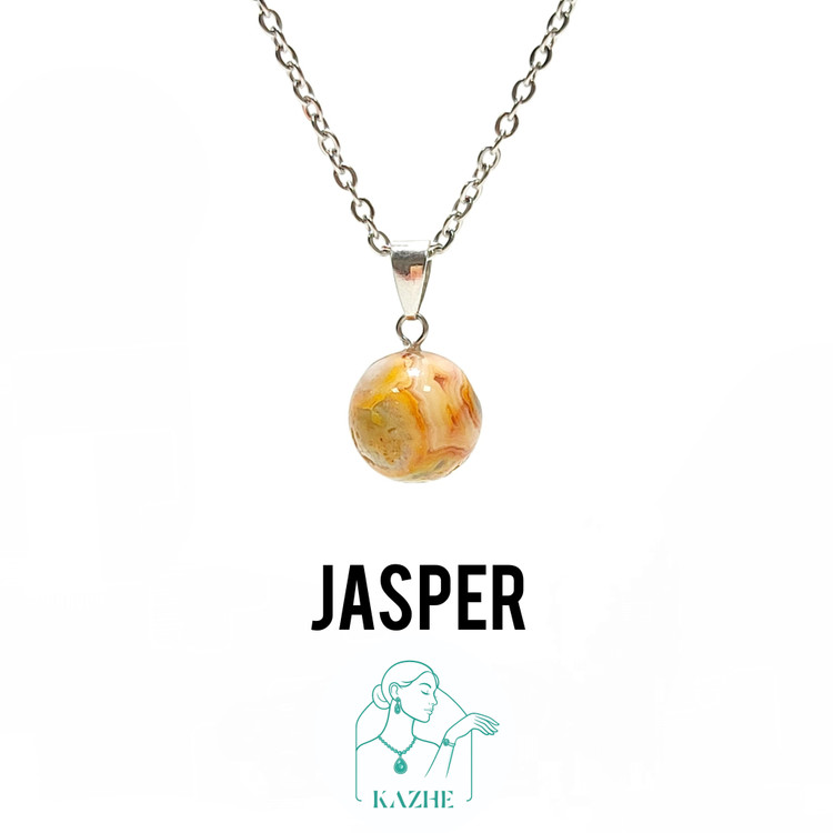 گردنبند سنگی جاسپر زنبوری تراش گوی با زنجیر استیل رایگان ضدحساسیت زنانه و مردانه