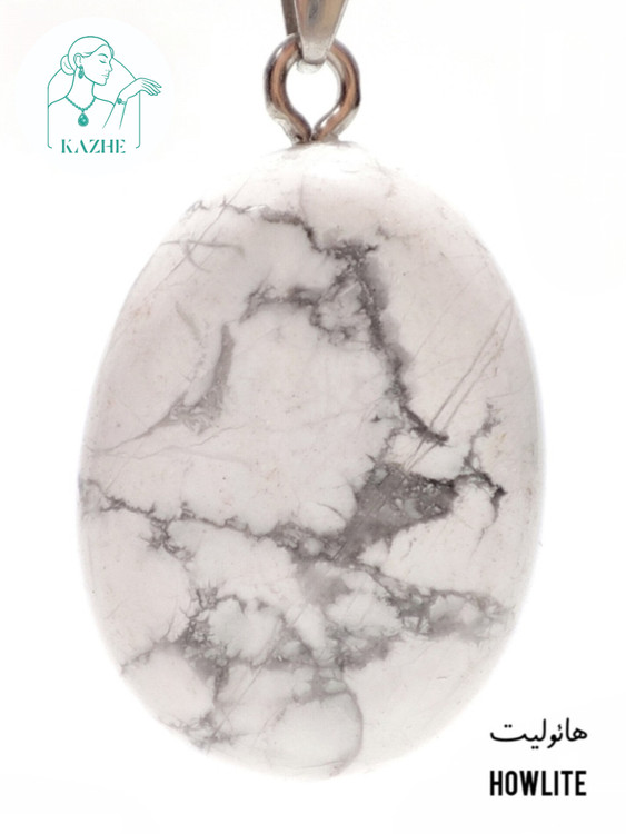 گردنبند سنگی هاولیت اصل و معدنی تراش بیضی گوشتی با زنجیر استیل رایگان ضدحساسیت زنانه و مردانه