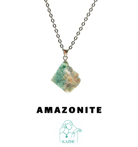 گردنبند سنگی امازونیت اصل و معدنی تراش راف با زنجیر استیل رایگان ضدحساسیت زنانه و مردانه