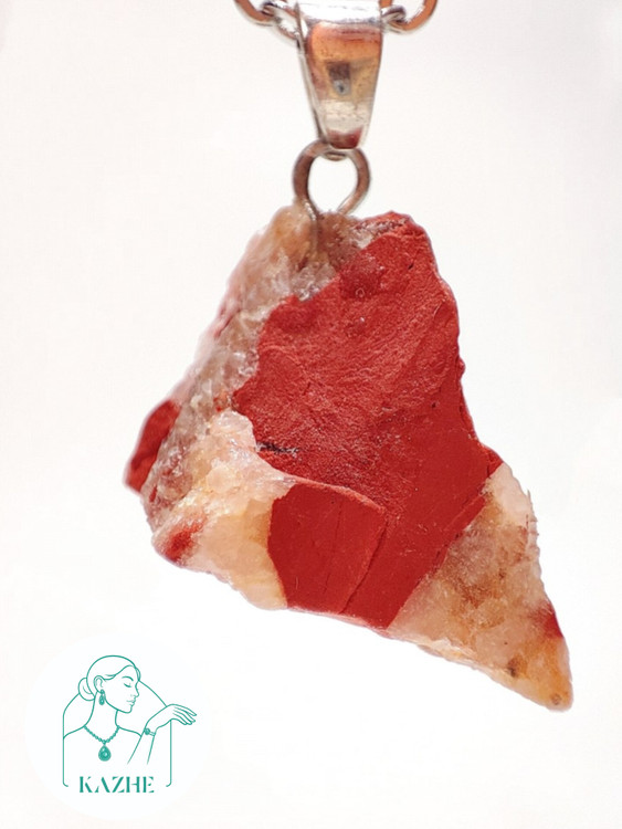 گردنبند سنگی جاسپر قرمز اصل و معدنی تراش راف با زنجیر استیل رایگان ضدحساسیت زنانه و مردانه