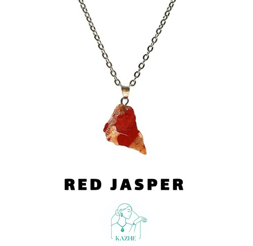 گردنبند سنگی جاسپر قرمز اصل و معدنی تراش راف با زنجیر استیل رایگان ضدحساسیت زنانه و مردانه
