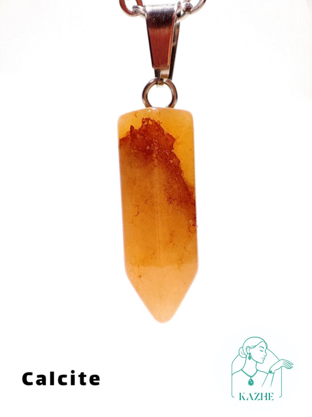 گردنبند سنگی کلسیت اصل تراش مدادی با زنجیر استیل رایگان